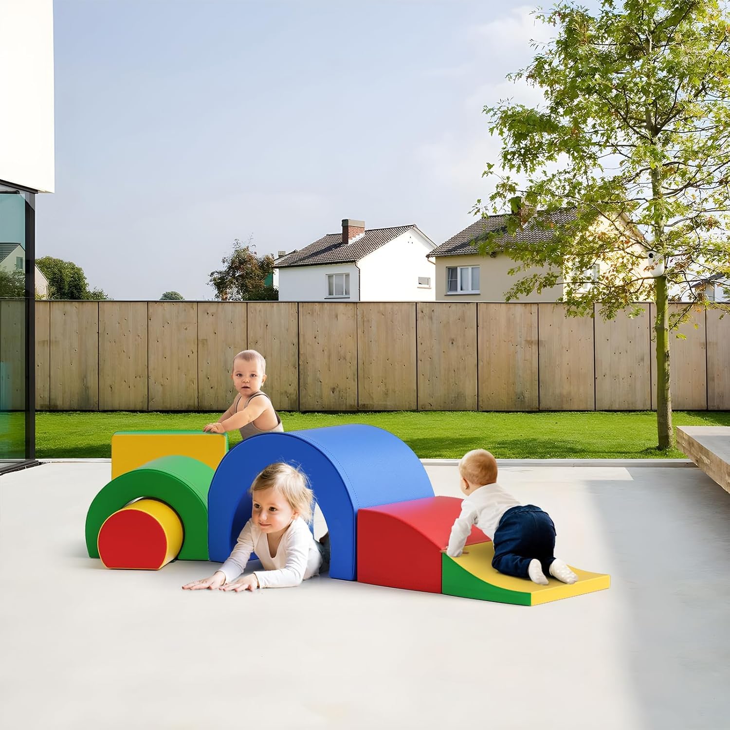 5-teiliges Weiches Baby Kletter-Set mit Krabbeltunnel & Rutsche, Motorikspielzeug ab 1 Jahr, Bunte Schaumstoff-Bausteine für Kinder, Sicher & Leicht, Fördert Kreativität & Bewegung
