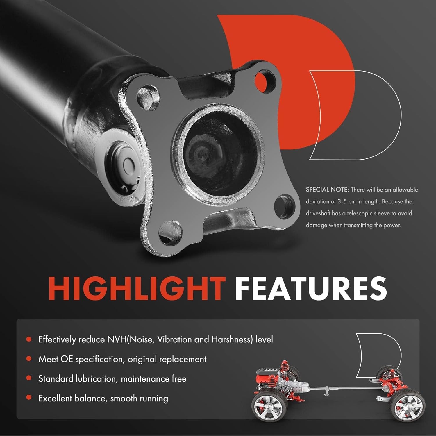 A-Premium Rear Drive Shaft Driveshaft Assembly Compatible with Toyota Highlander 2008-2010 3.3L, Highlander 2008-2014 3.5L, AWD, Replace# 3710048030, Complete Prop Shaft