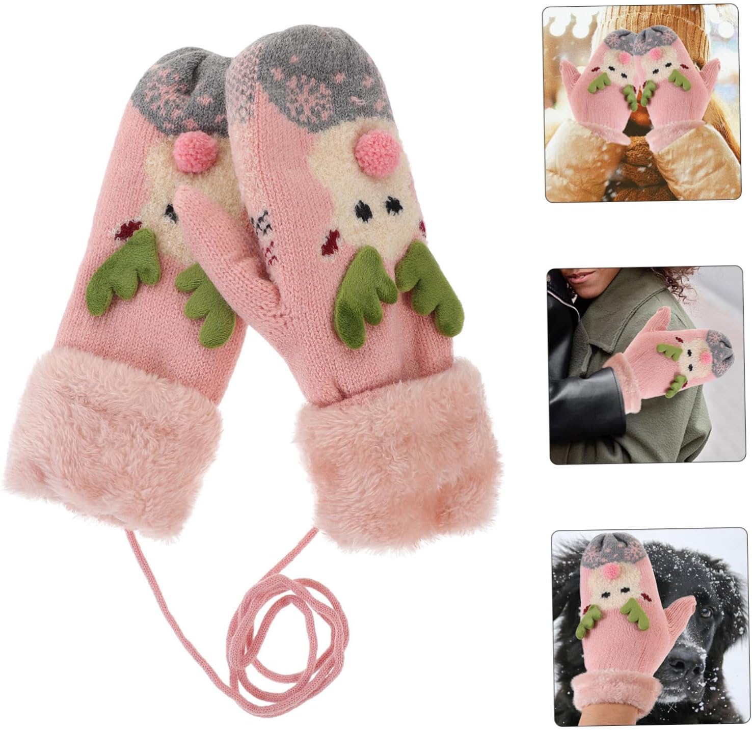 Didiseaon 1pair Warm Boys and Girls Gloves Adorable Outdoor Cycling Gloves for Plush Neck Hanging Design Christmas for Christmas Tree Double