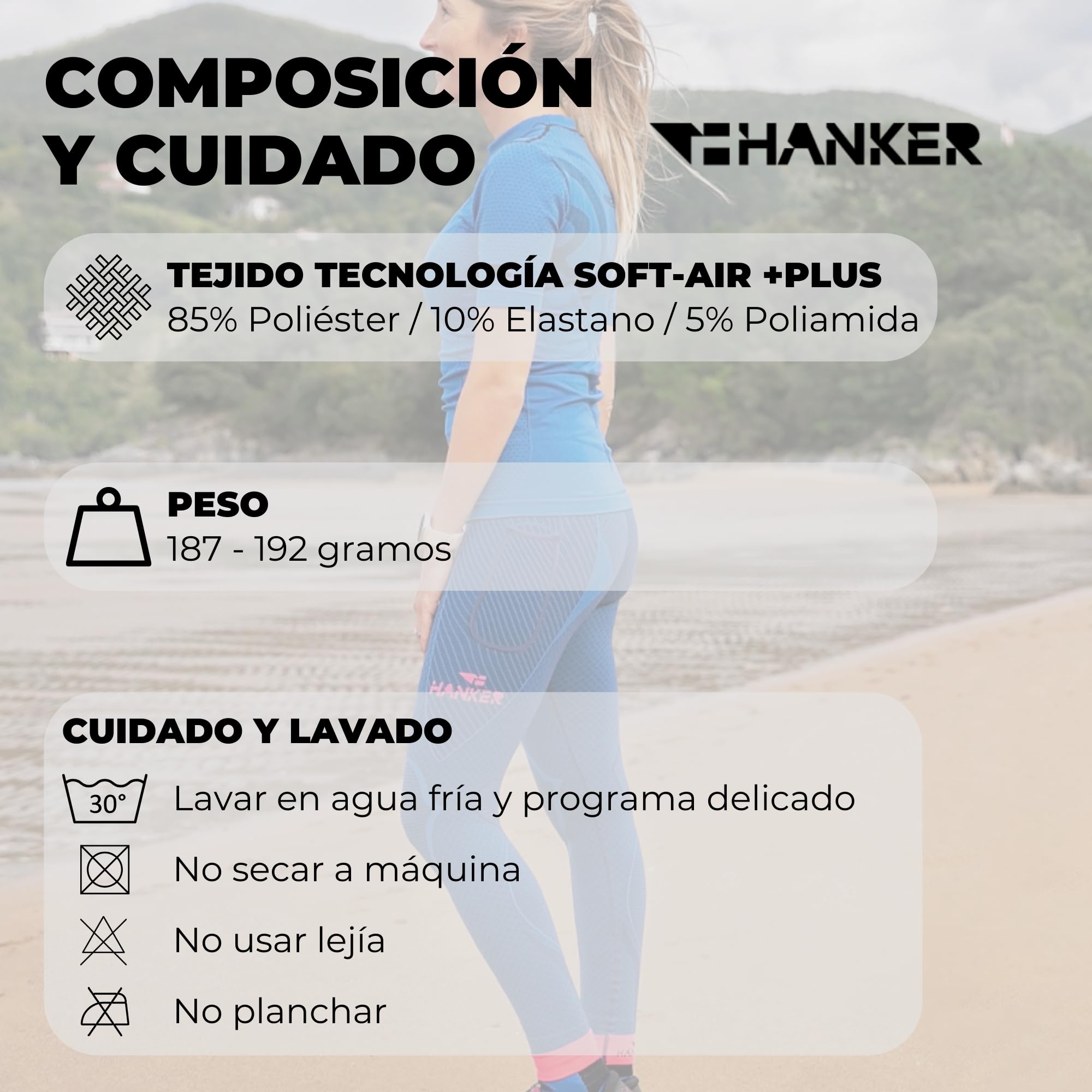 HANKER Mallas largas de compresión Unisex con Bolsillos para Running y Gym | 85% poliéster Soft Air Plus, 10% elastano, 5% poliamida, bolsillos, ajuste compresivo, para gym y trail