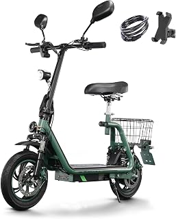 TWOFISH E-Moped für Erwachsene,12/14 Zoll Reifen Elektro Motorrad mit 500W Motor, 48V 13Ah Akku, 30 km Reichweite, Doppelaufhängungg, Disc Bremsen mit Rear Korb (Grün, 12 ZOLL)