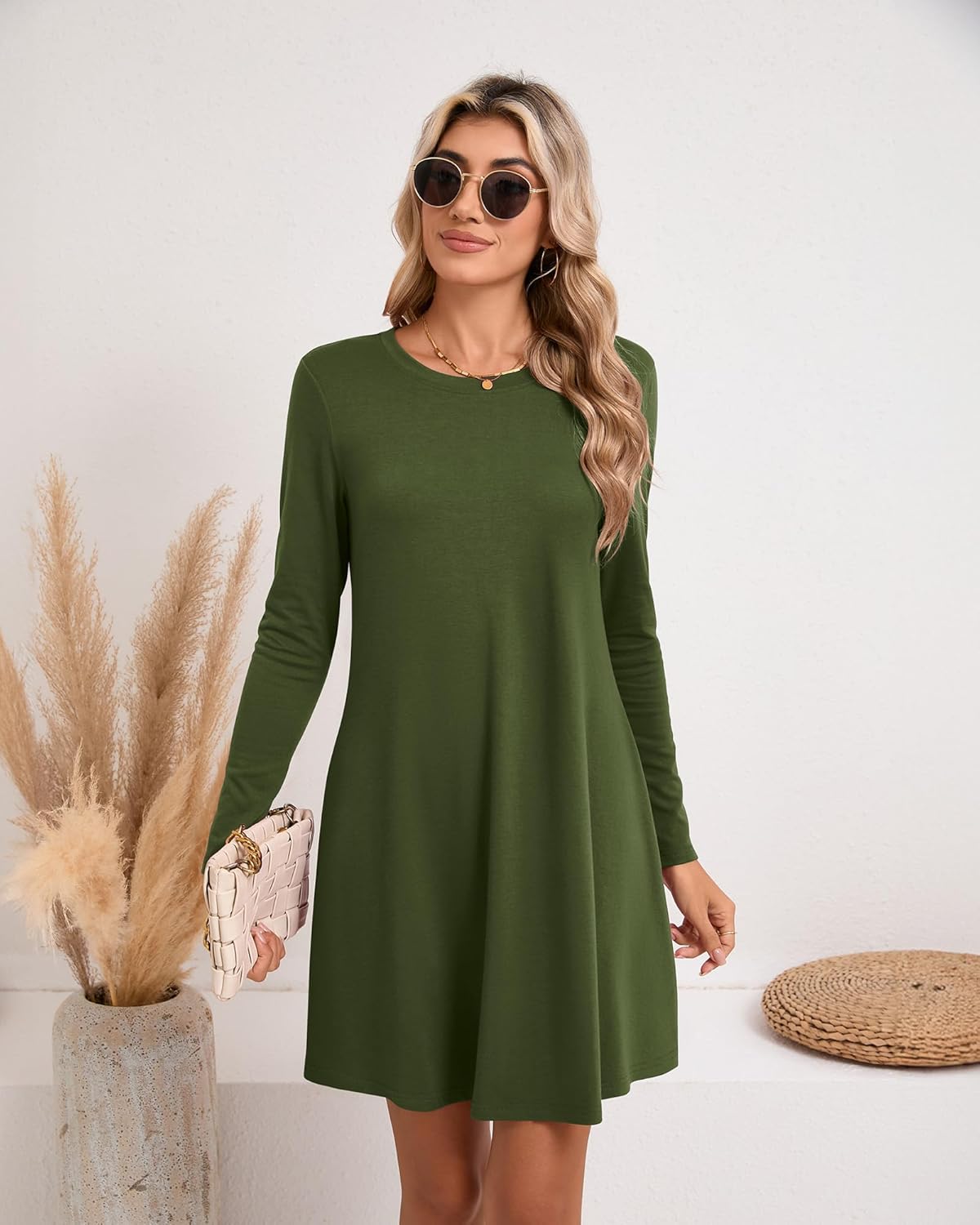 Huukeay 3 Pack Women's T Shirt Dresses, Long Sleeve Crew Neck Tunic Dresses Casual Loose Plain Dress Basic Swing Flowy Dress - Image 4
