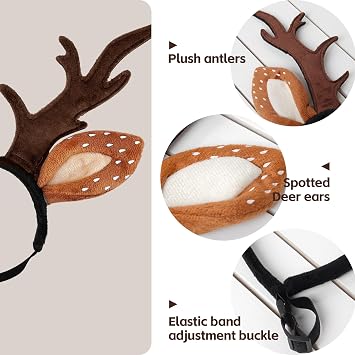 Dog Cat Christmas Reindeer Antlers Headband Classic Adjustable Elk Hat Headwear Pet Deer Cospaly Costumes Accessories (L(for Medium Big Dogs))