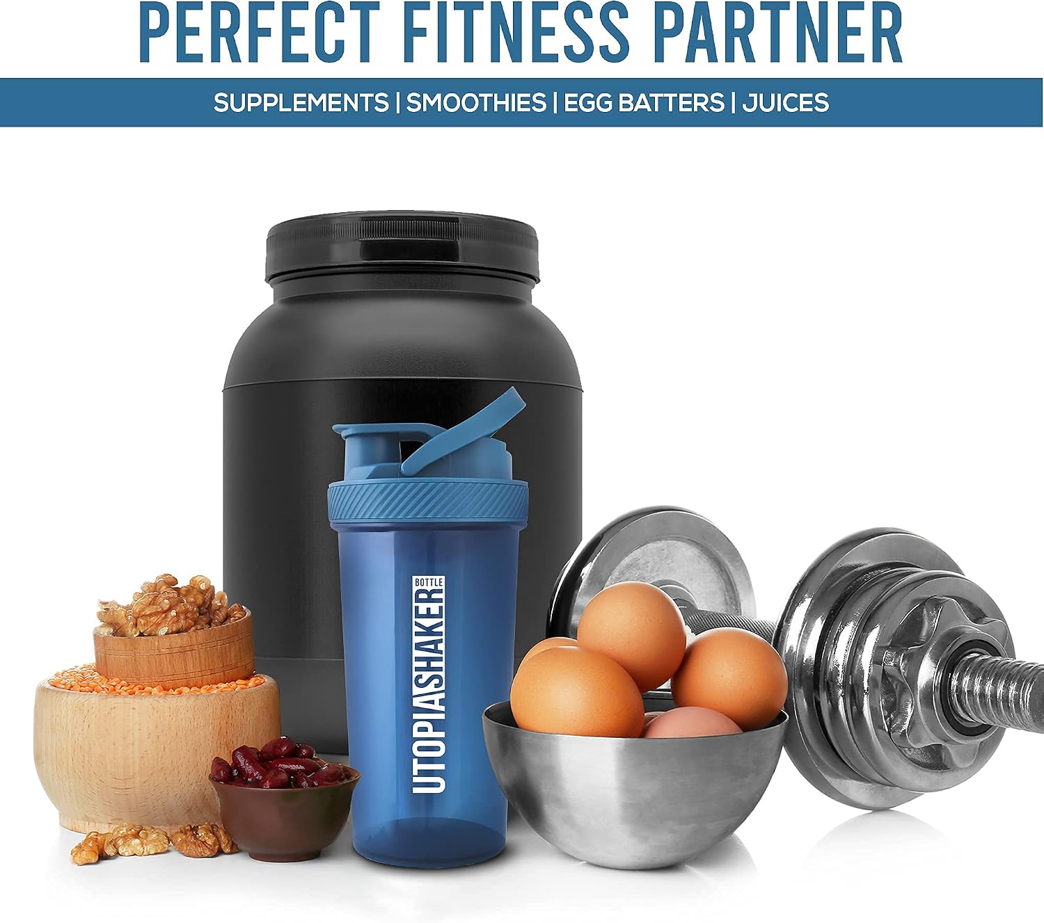 Utopia Home Protein Shaker Bottle - (Pack of 2) 28-Ounce Shaker bottles For Protein Mixes - Fitness Sports Classic Protein Mixer Shaker Bottle (Navy & Clear/Navy)
