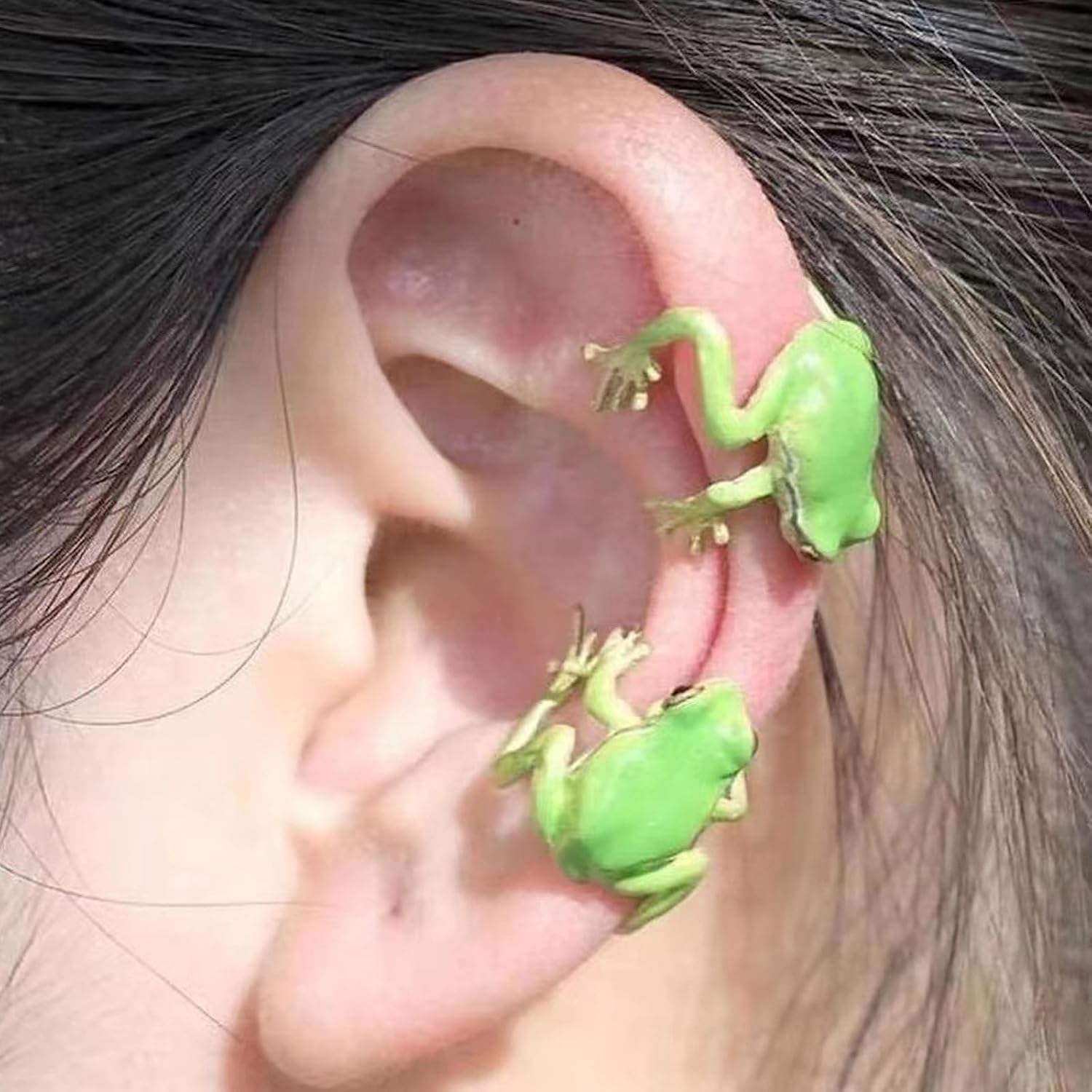 Cute Frog Jewelry Set for Women Green Tree Frog Earrings Rings Open Adjustable Handmade Unique Gifts for Women Trendy Fashion Accessories - view 3