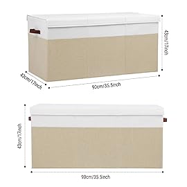 Extra Large Toy Storage Box with Lid, Sturdy Toys Storage Chest Bin Organizer Basket with Dividers for Kids, Boys, Girls, Nursery, Closet, Bedroom, Playroom 35.5x17 x17 (Beige and White)