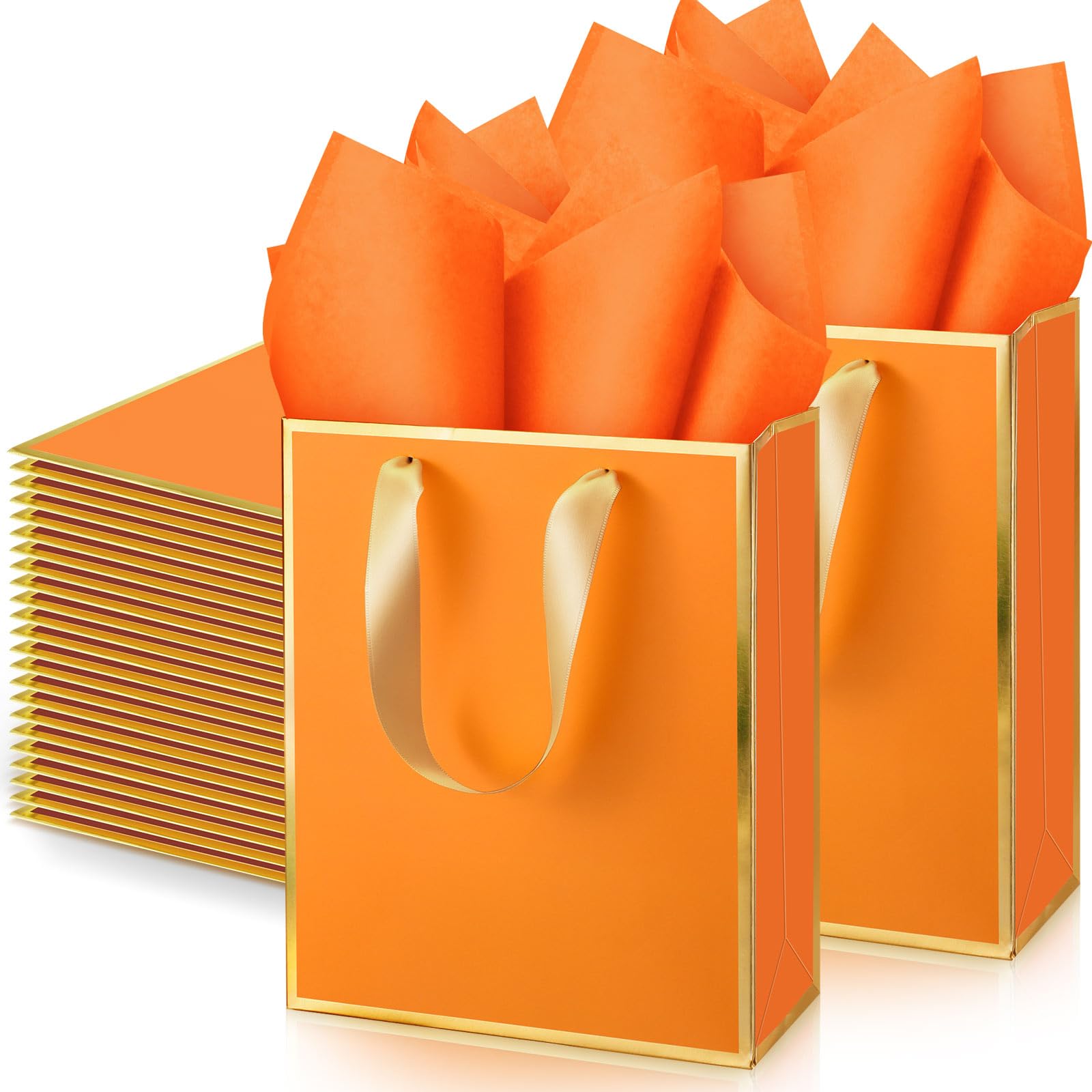 Yeaqee 50 Pcs Metallic Paepr Gift Bags Bulk with Handles,Orange