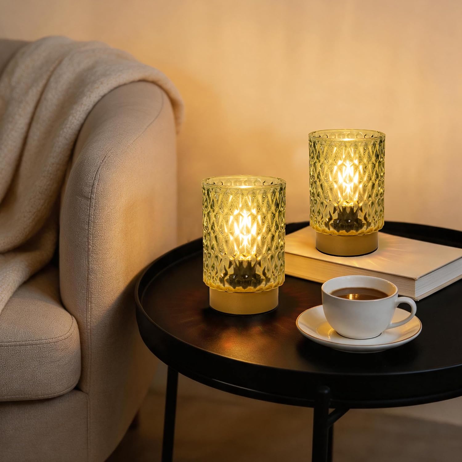 LUSHARBOR Battery Operated Lamp with Timer, Set of 2 Small Table Lamp Green image 3