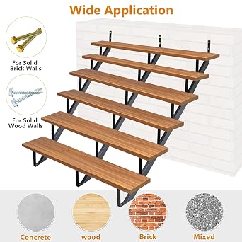 Steel Stair Riser 6 Step 3 Pack, Metal Stair Stringers for Deck Height 49.6 inches, Steel Stair Step Riser for Outside Stair