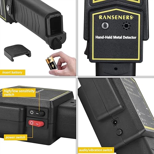 Miniatura 3 de Detector de metales de mano, escáner de seguridad de alta sensibilidad, alertas de sonido y vibraciones ajustables portátiles, detecta armas,