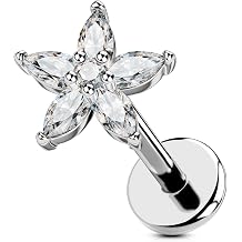 OUFER Body Piercing 18G 6mm 8mm Labret Stud Titanium CZ Flat Back Earring