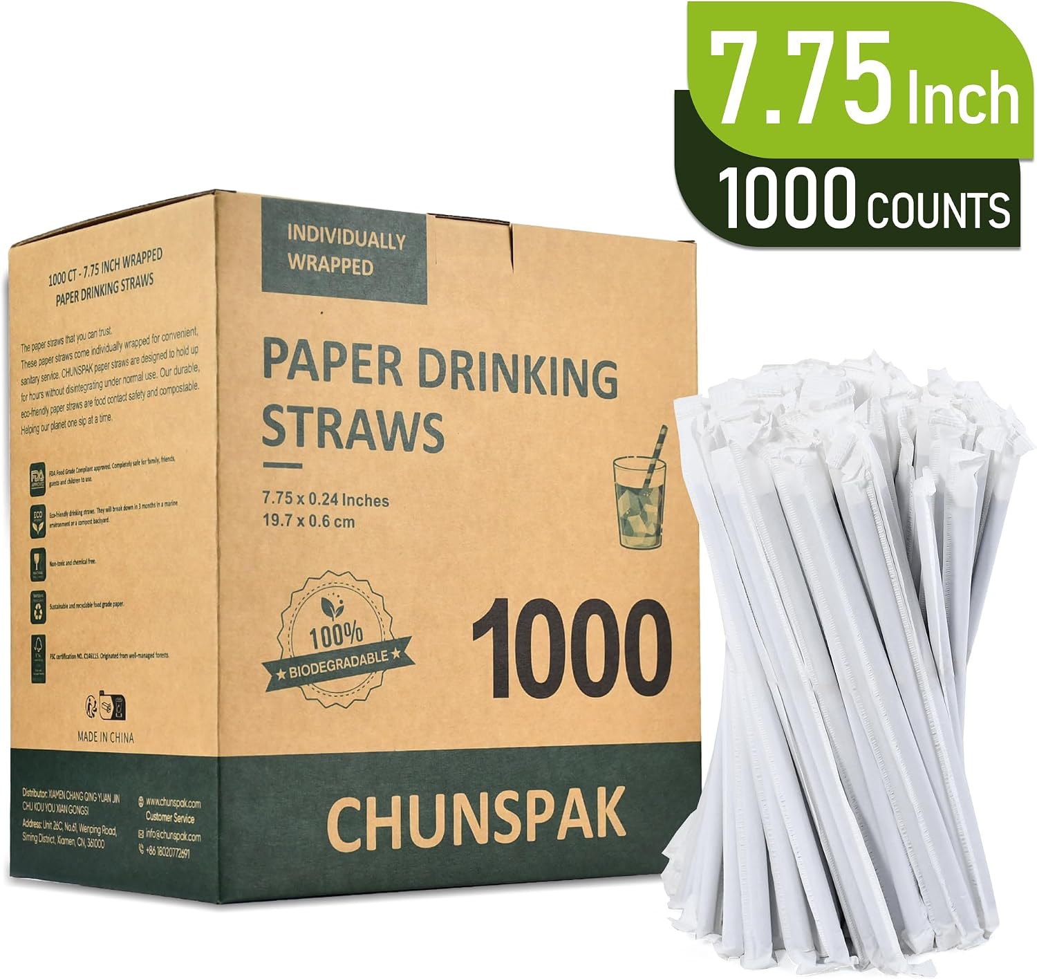 7.75 Inch Black Paper Drinking Straws Bulk Wrapped 1000 ct. and Unwrapped 1000 ct.