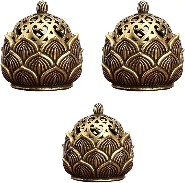 3-Piece Lotus Incense Cone Holder Set - Gold Alloy Burners for Sticks & Cones