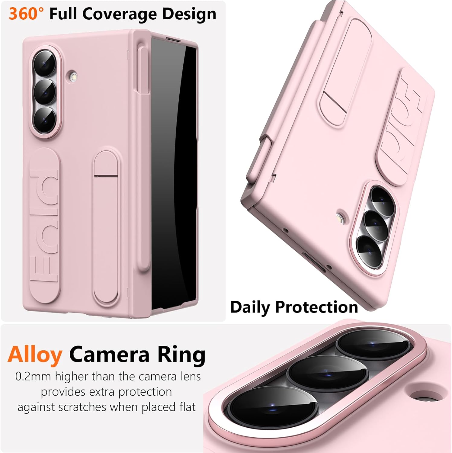 Finger Strap for Samsung Galaxy Z Fold 7 Case with S Pen Holder & Stylus, [Privacy Screen Protector] [Fold-able Kickstand] Full Coverage Matte PC Shockproof Bumper Case for Z Fold 7 Pink