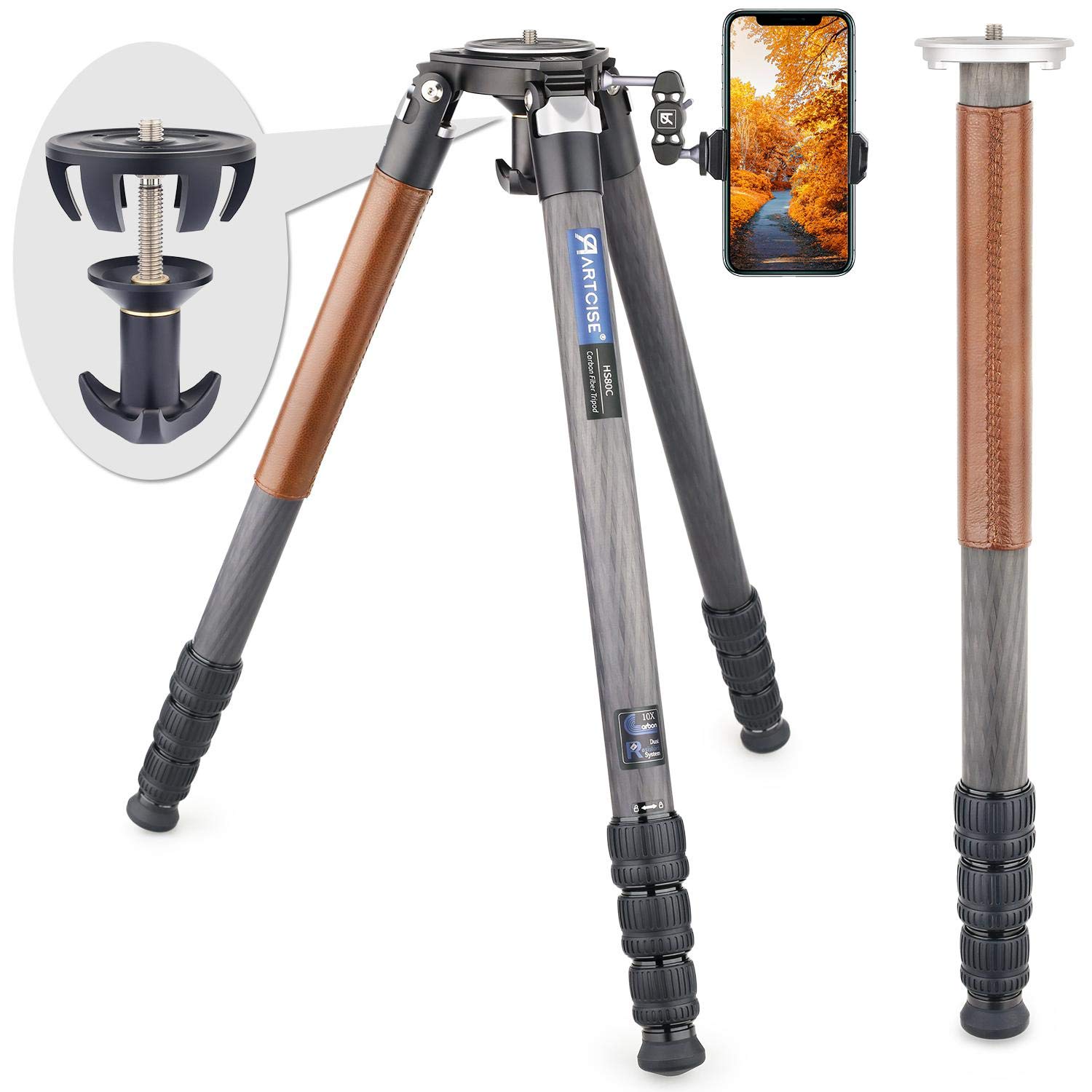 ARTCISE Mini Treppiede Da Tavolo In Fibra Di Carbonio – Leggero, Portatile, Carico 10kg, Viti 1/4 E 3/8