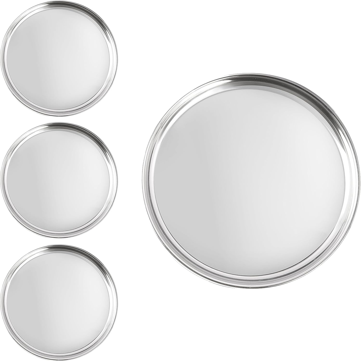 Stainless Steel Dinner Plates 12 Inch Set of 4 Large Indian Thali - Dinnerware Serving Mirror finished Round Trays Metal Dishes - Heavy Plates (1 Lb Each) Sticker Free