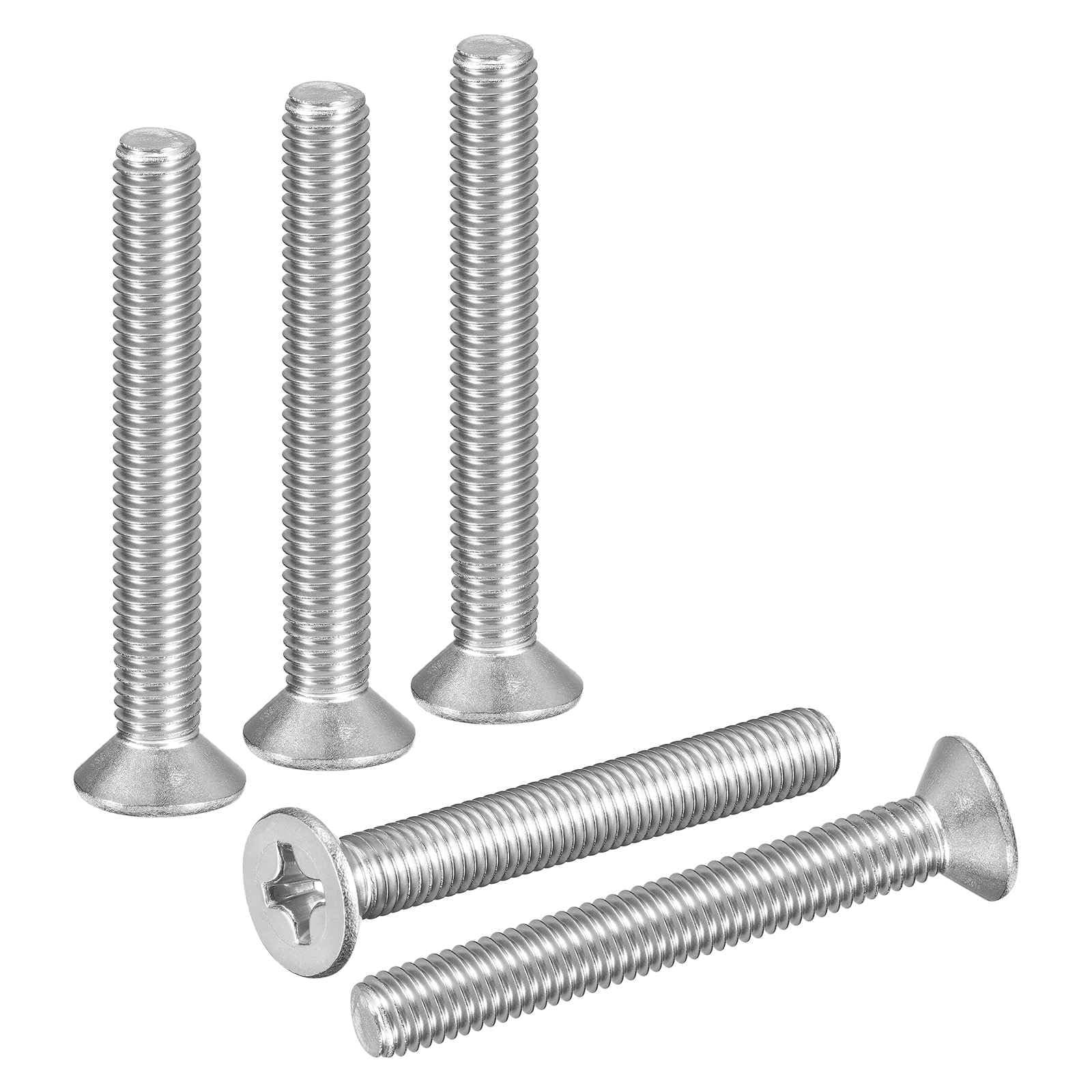 DTGN M8-1.25x65 Flat Head Machine Screws - 5pcs - Good for Furniture and Machinery - 304 Stainless Steel Phillips Countersunk Machine Screws Bolts - Silver