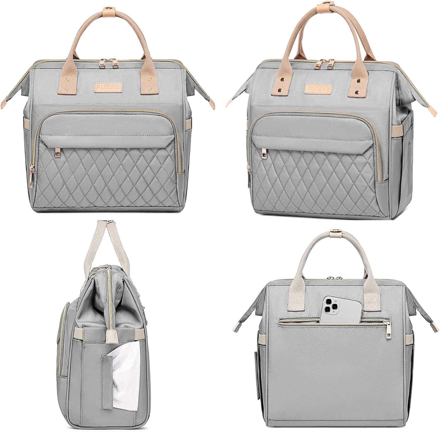 AIJIEKE Lunch Bag for Women, Leakproof & Insulated Work Lunch Tote, Reusable Adult Cooler Bag with Water Bottle Side Pocket & Removable Shoulder Strap, Grey - Image 8