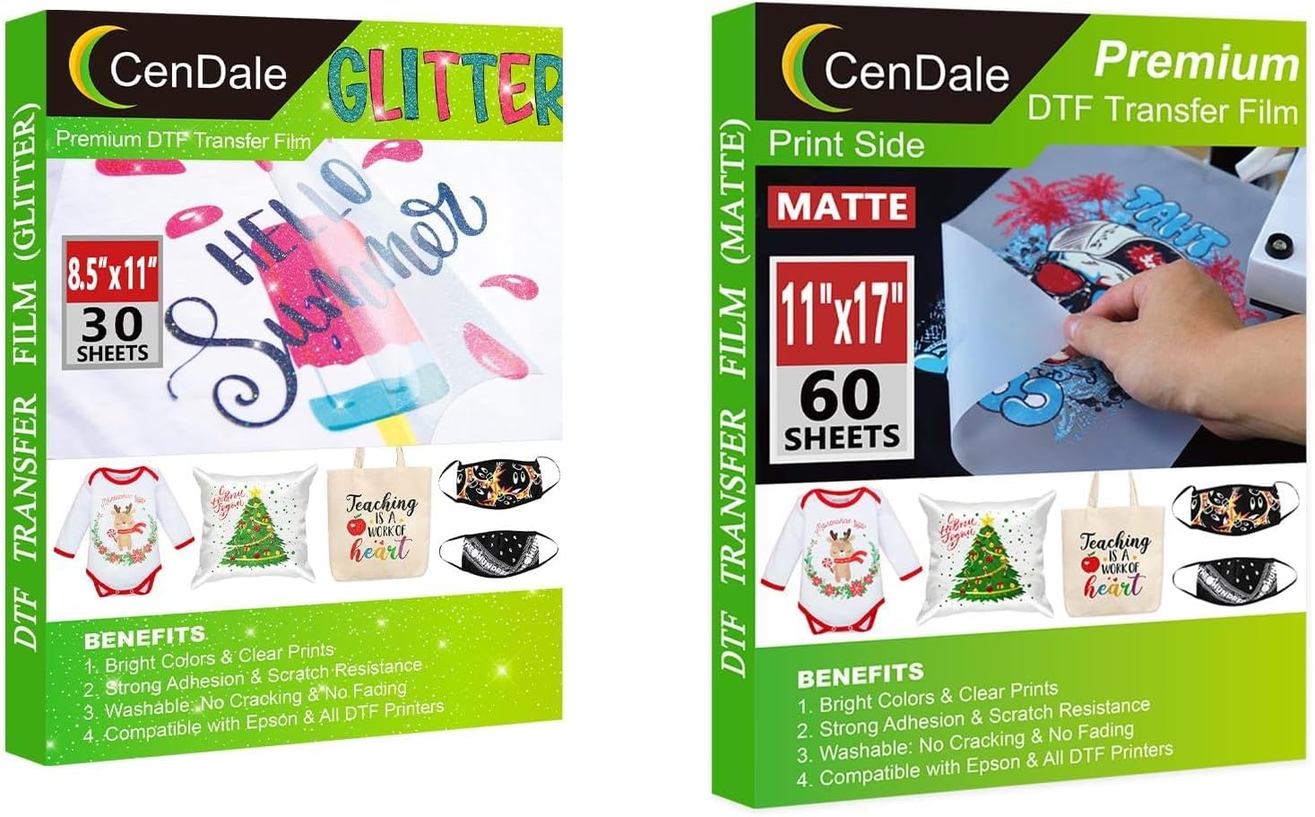 Save 35% on Glitter DTF Film 8.5"X11" 30 Sheets and DTF Transfer Film 11"x17“ 60 Sheets