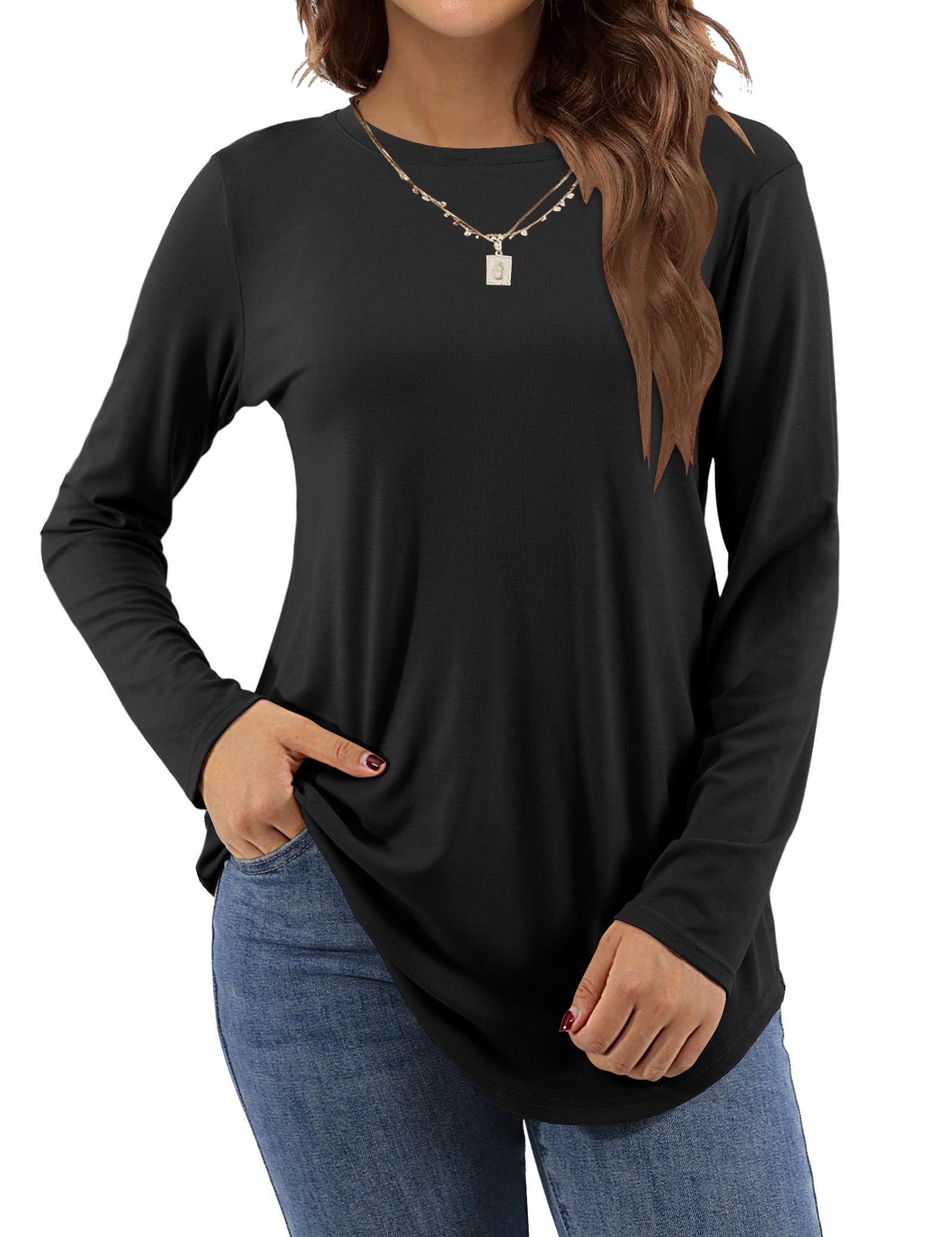 Amoretu Women's Short/Long Sleeve Tunic Tops Casual Crew Neck Loose Shirts for Leggings