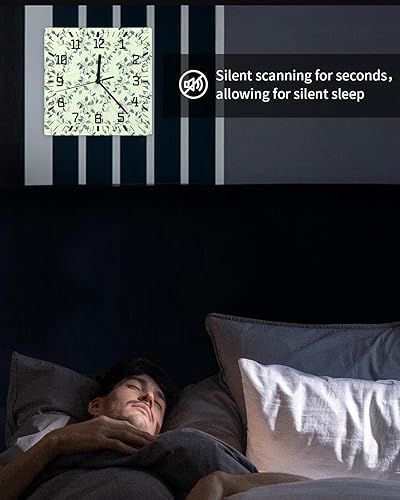 Miniatura 6 de Green Tropical Leaves Wooden Wall Clock Silent Non Ticking, Summer Light Green Square Wall Clock Battery Operated, Decor Clock for Home Office,