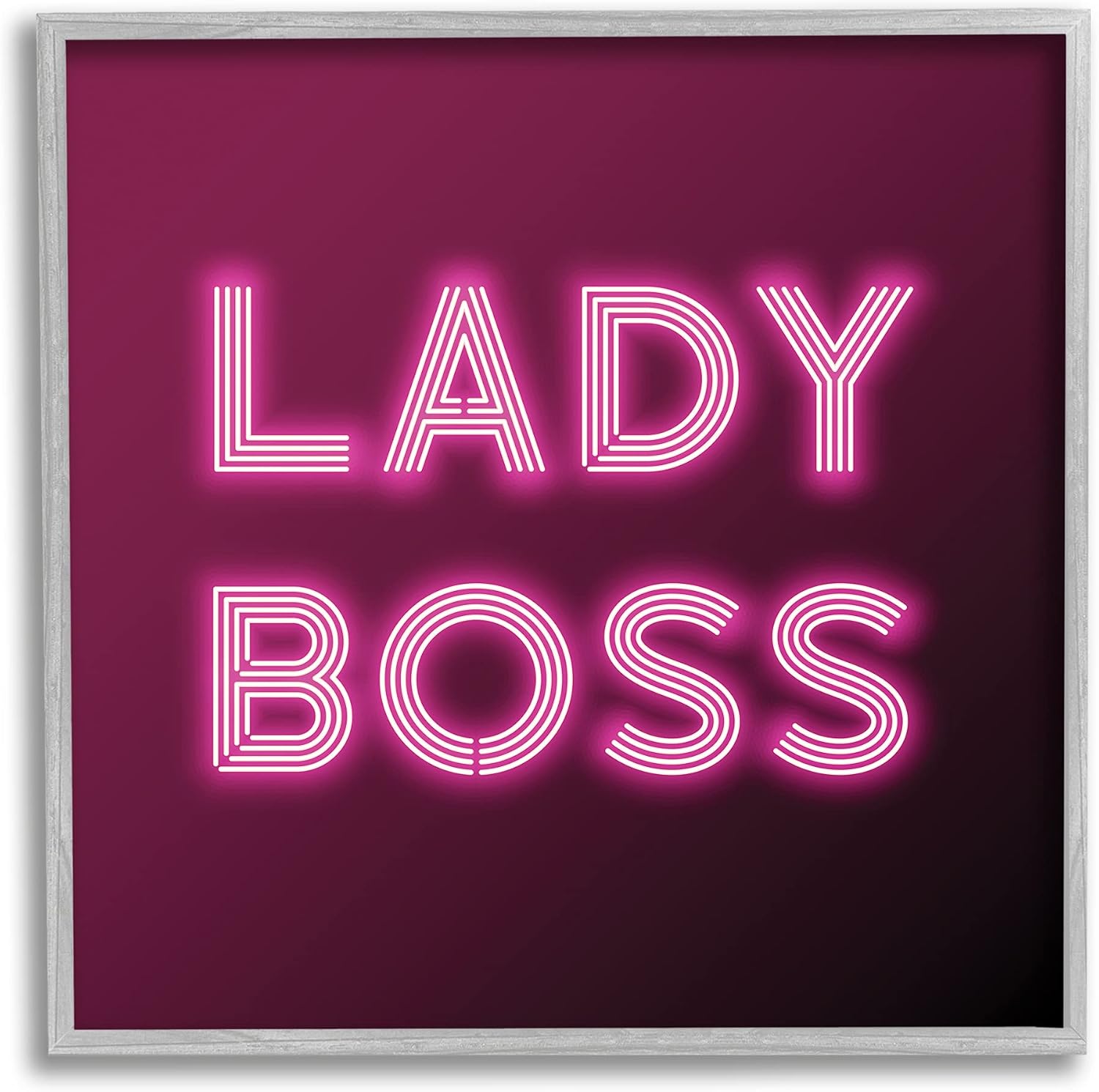 Stupell Industries Neon Lady Boss Fashion Modern Pink Word, Design by Dawn Vietro White Framed Wall Art, 12 x 12