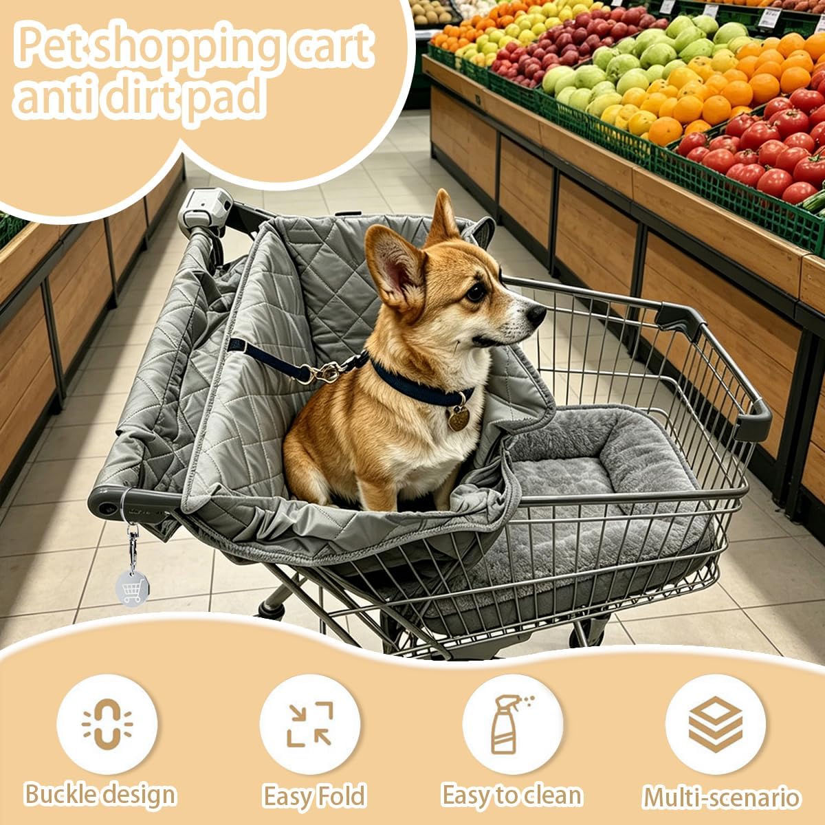 Portable Dog Shopping Cart Cover for Pets | Quilting Grocery Cart Covers with Safety Ropes | Machine Washable Dog Seat Cover with Carry Bag for Pets Comfortable and Easy to Clean for Daily Use
