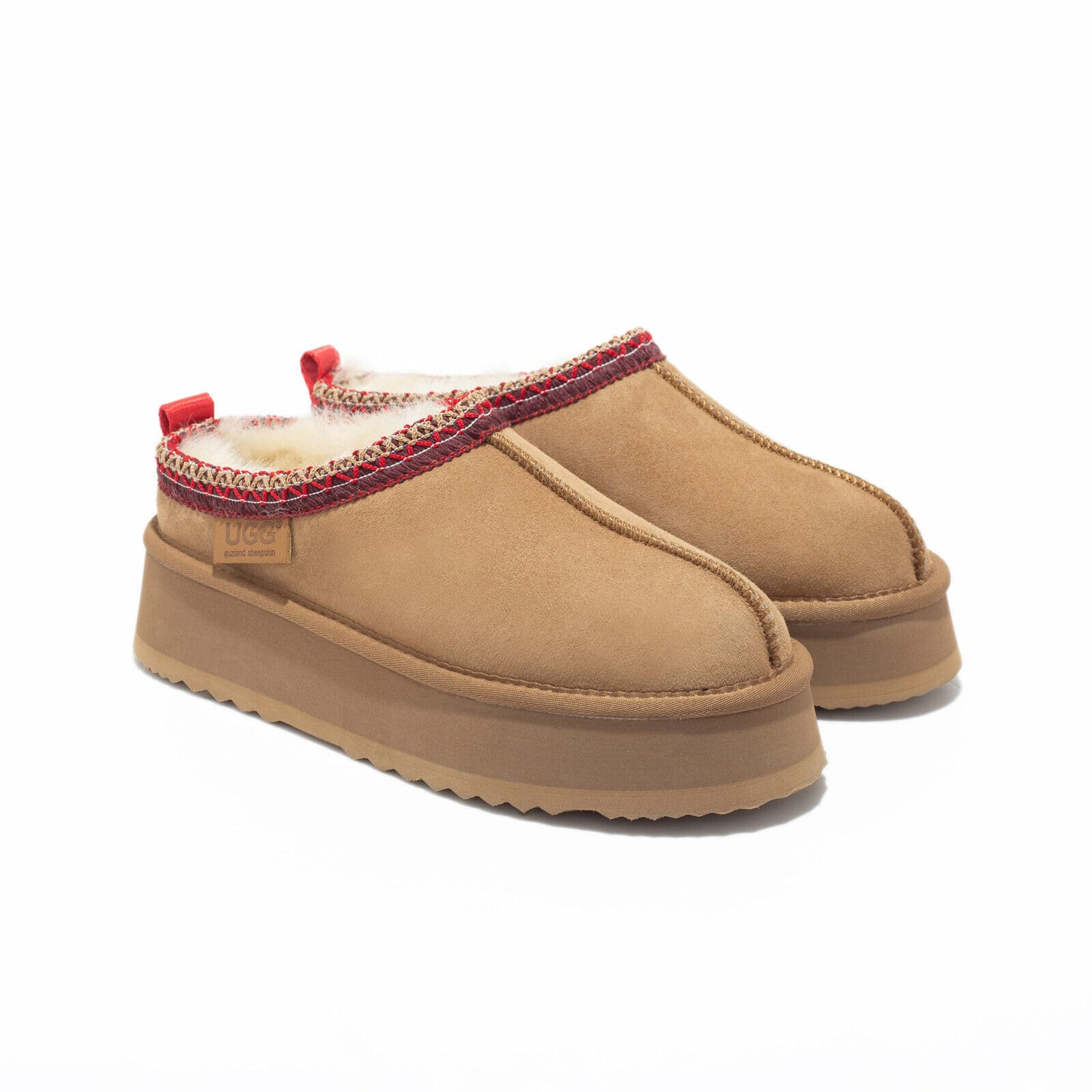 UGG AUZLAND Sheepskin Platform Slippers - Chestnut, Braided Australian Sheepskin, Warm and Comfortable - 9 US - Chestnut