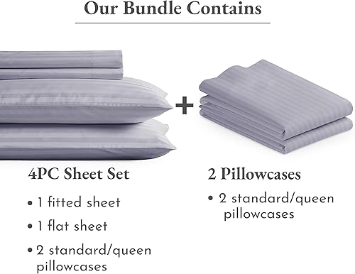 Miniatura 2 de California Design Den Paquete de ropa de cama - Juego de sábanas a rayas Queen con 4 fundas de almohada, 500 hilos, 100% satén de algodón (rayas