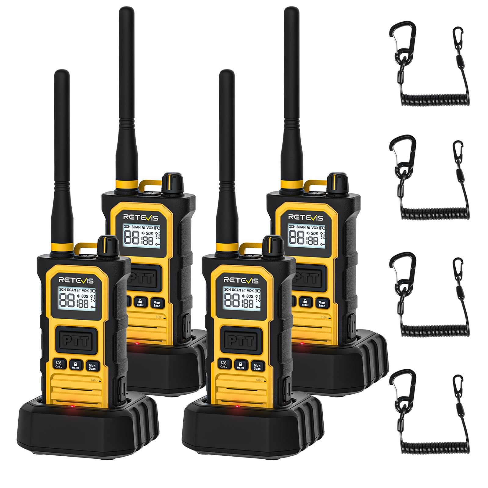 Retevis RB648 Pro Robustes Walkie Talkies, IP67 Wasserdicht, Hohe Leistung 2800 mAh, Gruppenruf, VOX, Intelligentes Audio, Handfunkgeräte mit großer reichweite für Baustellen (4 Stück, Gelb)