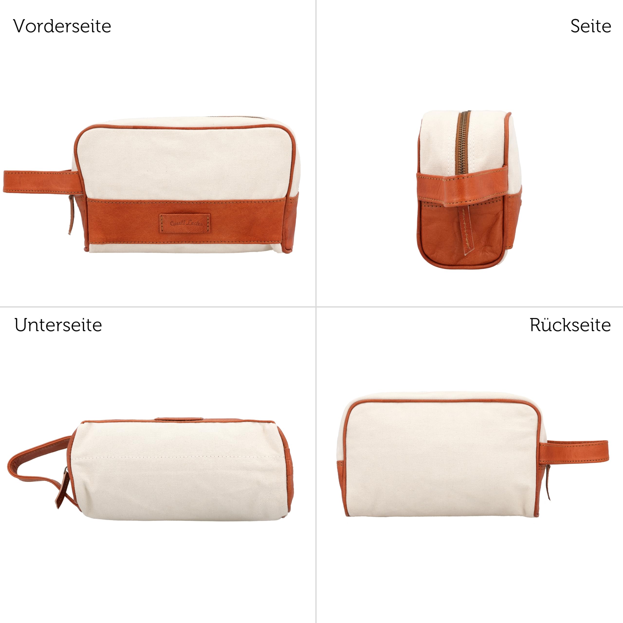 Gusti Leder Kulturtasche Damen Leder - Kosmetiktasche aus Echtleder und Canvas mit Reißverschluss - Kulturbeutel für Reise und Alltag - Schminktasche Niven