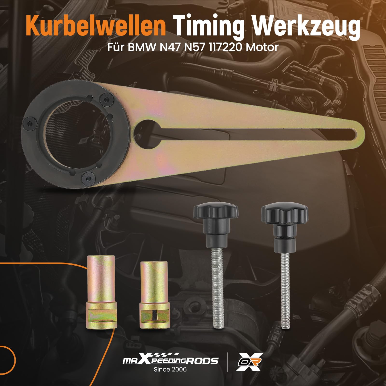 maXpeedingrods Set di attrezzi per pulegge albero motore per BMW N47 N57 | 117220/223 motore albero motore, strumento di regolazione del perno di bloccaggio, kit ammortizzatore di vibrazioni