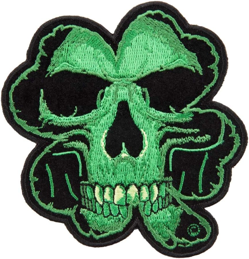PatchStop Skull Clover Green Iron On Patches for Clothing Jeans - 11x12in X-Large DIY Sew On Back Patch for Jackets Bags - Embroidered Decorative Celtic Patches