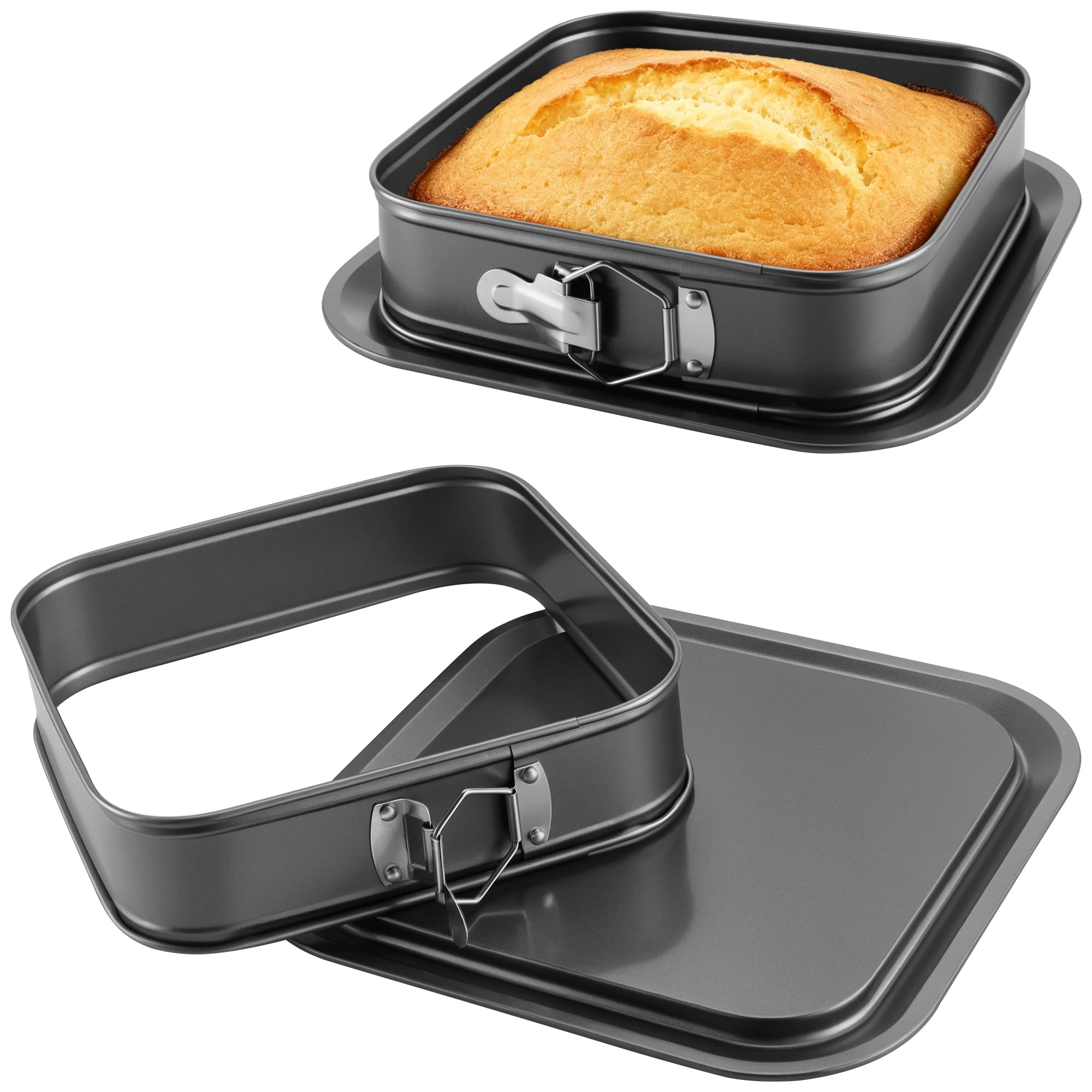 Confezione da 2 teglie quadrate per torte con fondo allentato, antiaderenti, per ristoranti, casa e cucina