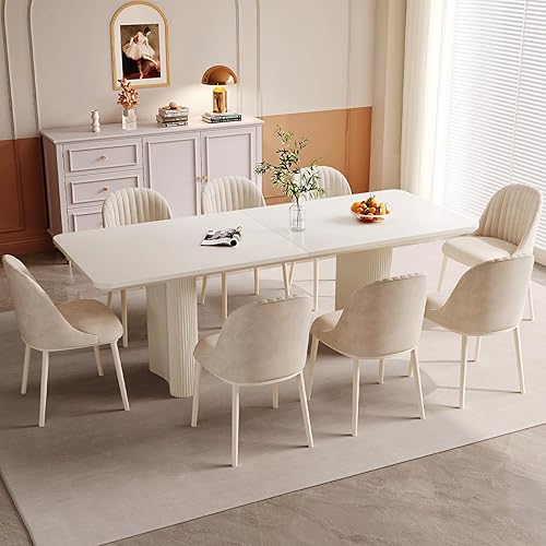 Miniatura 32 de Mesa de comedor rectangular blanca de 63 pulgadas, mesa de cocina moderna con patas de apoyo onduladas resistentes y elegantes para sala de estar,