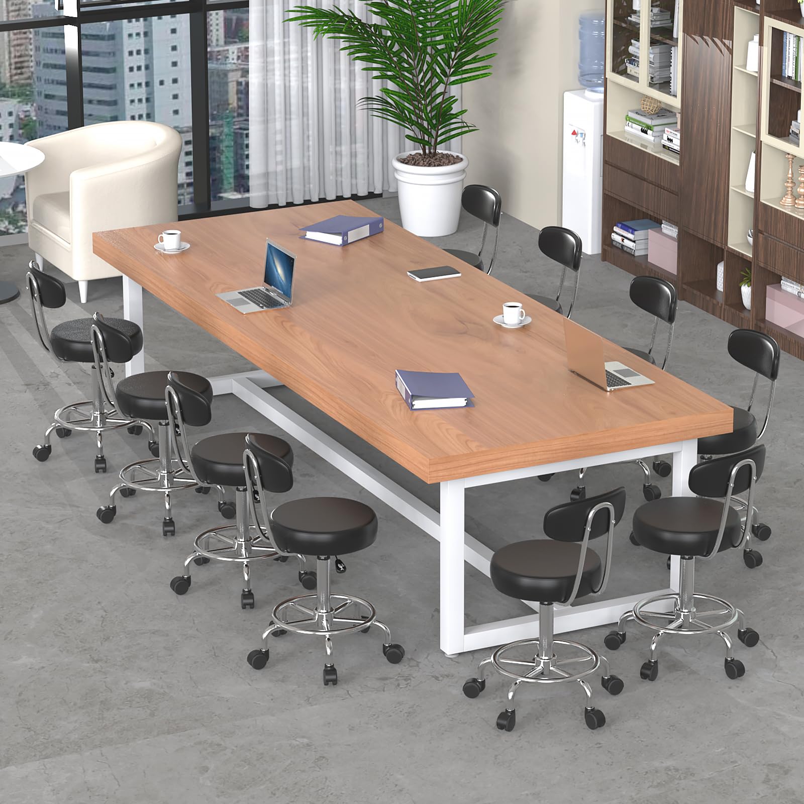 Lot de 2 Tabouret de Bureau avec Dossier,Tabouret à roulettes Rotation à 360°Hauteur Réglable 49-64cm,Tabouret de Travail chaises de Bar avec Roues, pour Salon de Massage, Bureau,Noir