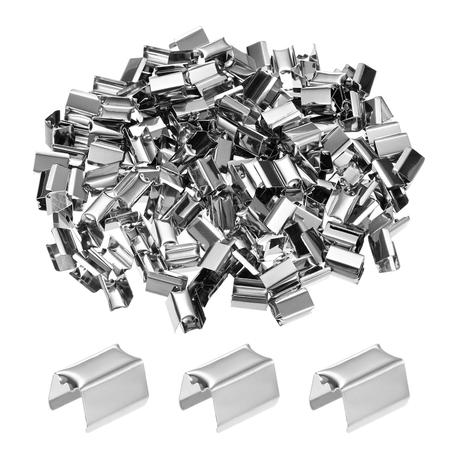 M METERXITY 200-Pack Fold Over Crimp End Caps, 0.4 x 0.2in/ 11 x 6mm Crimp Fasteners Ribbon Ends with Clamps for Jewelry Making/Leather Decor/DIY/Bracelets, Belt Buckle End Tip [Silver]