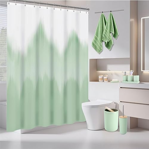 Miniatura 8 de iMucci Accesorios de baño, juego de baño negro con cortina de ducha y alfombra, cortina de ducha de bosque brumoso impermeable con alfombra ultra