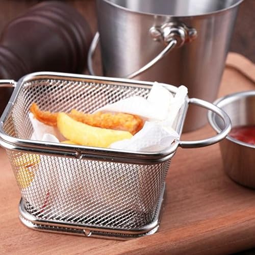 Miniatura 6 de PRETYZOOM Cesta de acero inoxidable para aperitivos de 6.5 pulgadas, mini cesta para freír papas fritas y alimentos fritos pequeños, colador de