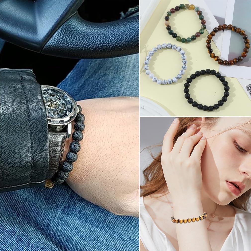 FIRAZIO 12Pcs 8mm Gemstones Beaded Stretch Bracelet for Women Crystal Stone Bracelets Round Beads Semi-Precious Stretch Bracelet Set Unisex - Image 3