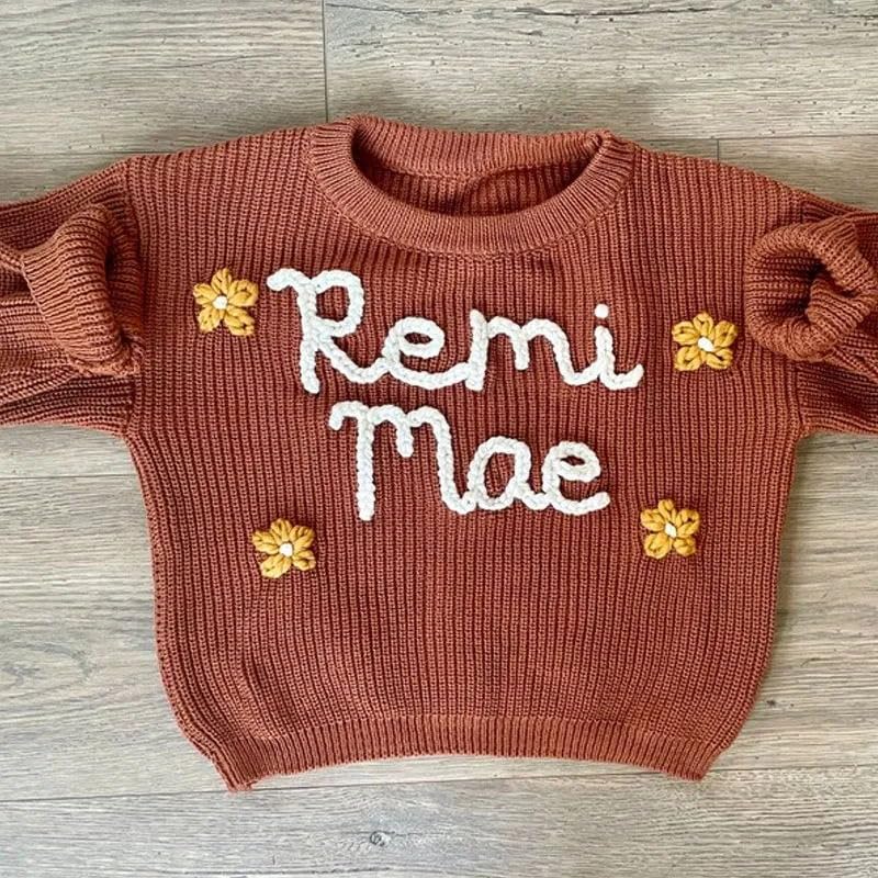 Personalized Name Sweater, Custom Baby and Toddler Sweater Knit Baby Girl Bohemian Sweater Embroidered Sweater Warm Fall Baby Gift2