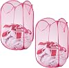 Kuber Industries Pack of 2 Unwashed Clothes Storage Basket | Foldable Laundry Basket for Clothes | Mesh Laundry Bag | Collapsible & Portable | 20 LTR | Pink