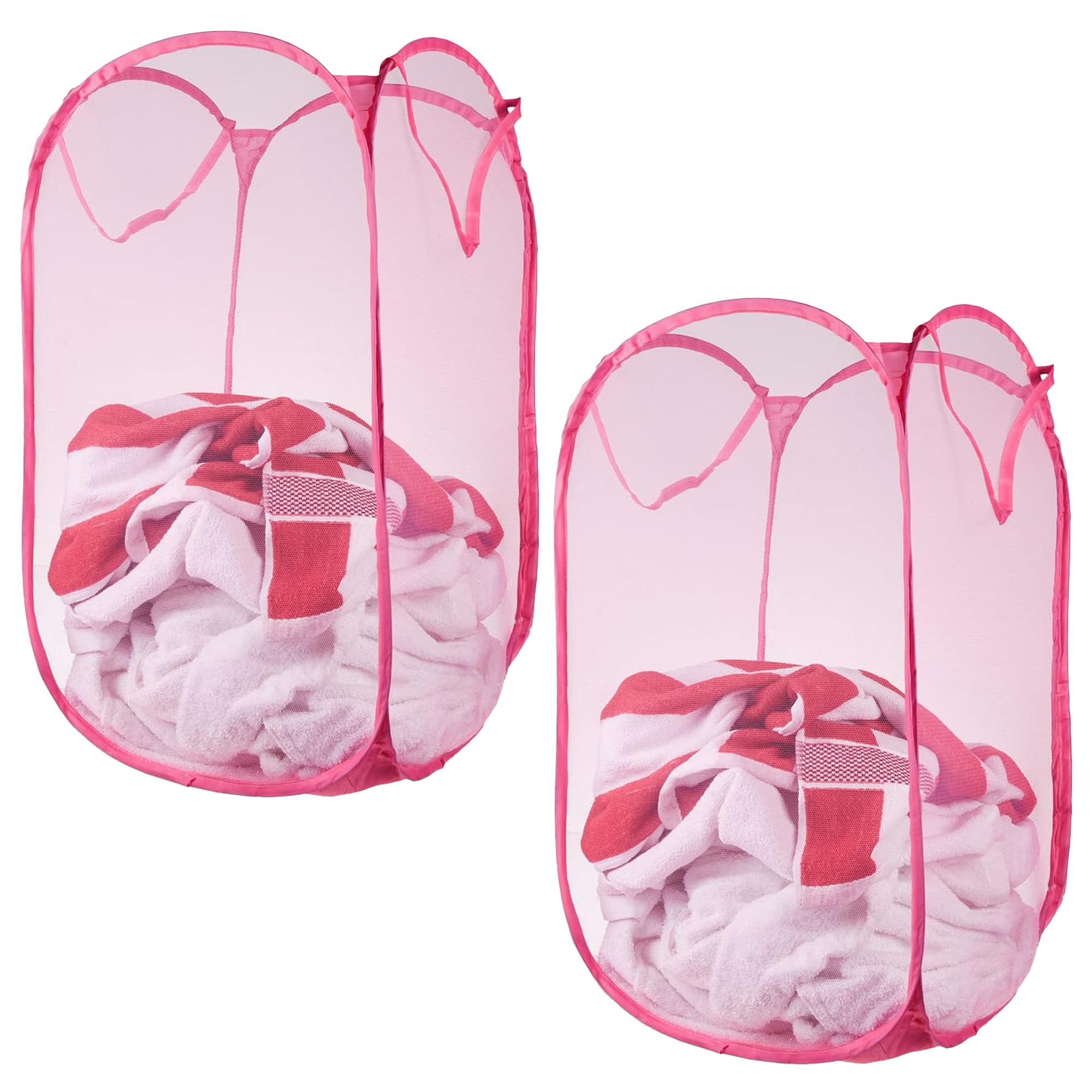 Kuber Industries Pack of 2 Unwashed Clothes Storage Basket | Foldable Laundry Basket for Clothes | Mesh Laundry Bag | Collapsible & Portable | 30 LTR | Pink-image-42