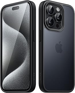 JETech Capa Fosca para iPhone 15 Pro 6,1 Polegadas, Proteção Contra Quedas à Prova de Choque, Case Traseira Translúcida Fosca para Telefone, Capinha Anti-Impressão Digital (Preto)