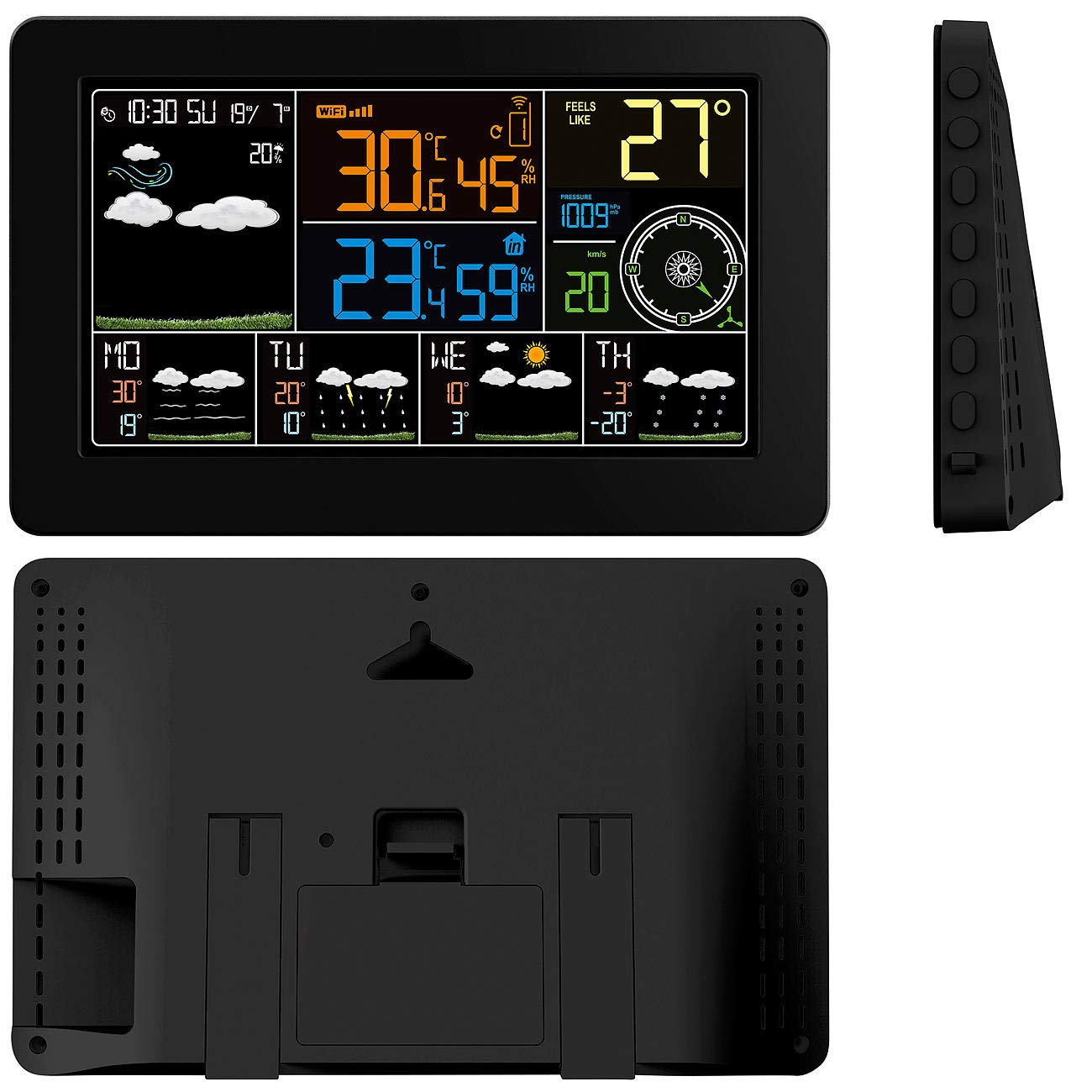 infactory Wetterstation mit App: WLAN-Funk-Wetterstation, Außensensor, Versandrückläufer (Handy, netzwerkfähig, Uhr)