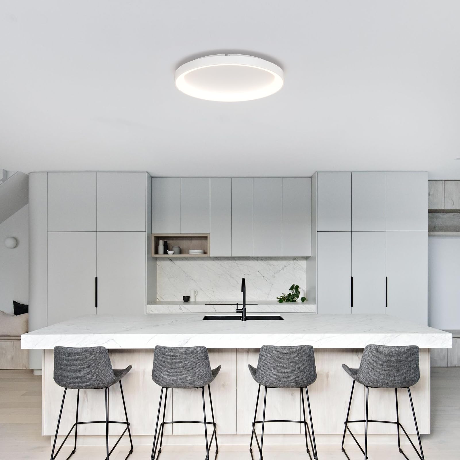 Klighten Plafoniera Led Soffitto Rotondo 56W 3500LM, Lampada da Soffitto Anello Moderna, Plafoniera Metallo per Corridoio Cucina Camera da Letto Soggiorno, Bianco Caldo 3000K, 48cm, Bianco