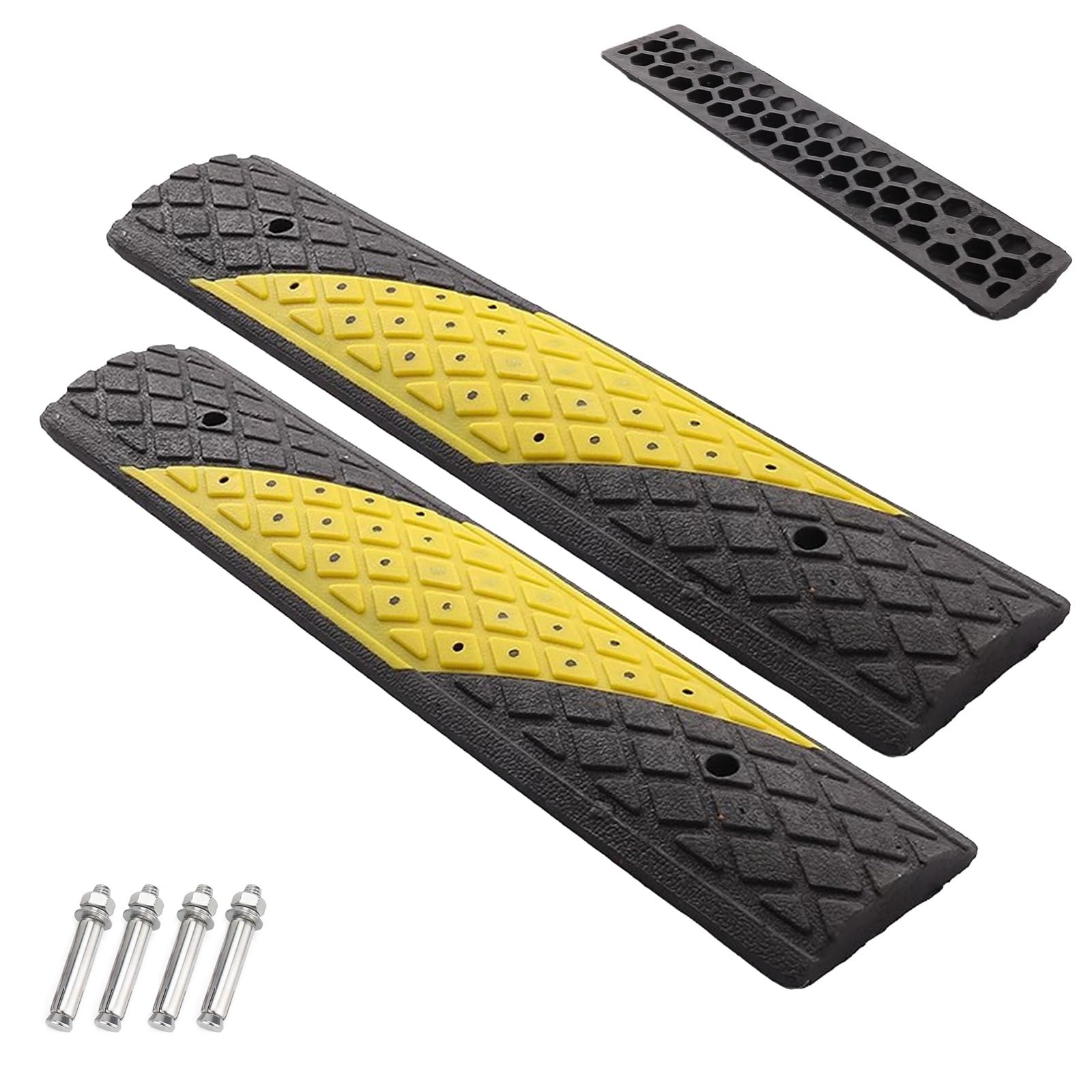 2 50cm Reductor de Velocidad Vial de Goma, Badenes para Garaje, Altura 2 Cm, para Bicicletas, Motocicletas y Vehículos Pequeños, Desaceleración Efectiva