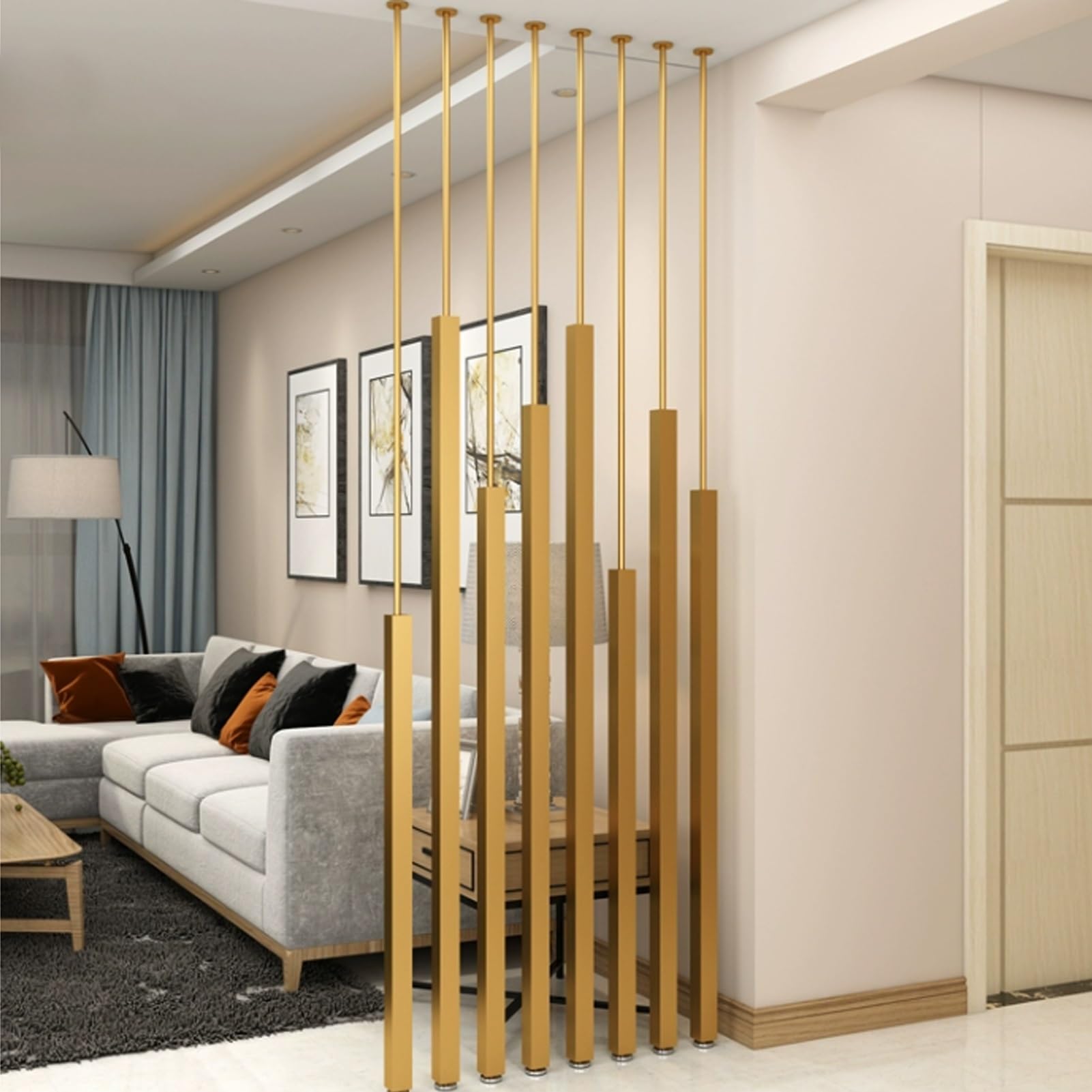 Renmlion Gold Room Divider Screen Post - Floor to Ceiling Wall Post Partitions Screens Room Dividers Privacy Separation Post for Bathroom/Living Room/Entrance，5/8pcs(5pcs,240cm/94in/7.9ft)