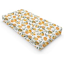 Watercolor Oranges Changing Pad Covers Retro Oranges Floral Leaves Baby Nursery Diaper Changing Table Sheets for Boy Girl Boho Summer Fruits Soft Breathable Stretch Fitted Change Table Mat 32x16