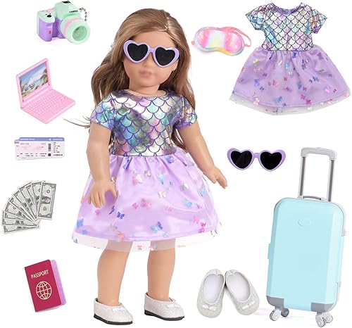 sweet dolly Ropa y accesorios para muñecas de 18 pulgadas, vestido de sirena, maletín de viaje, maleta, juego para muñecas de 18 pulgadas